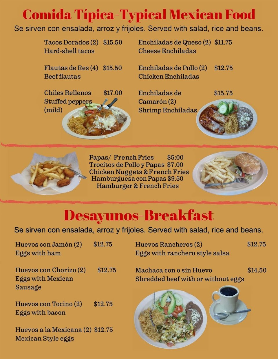 Menu page listing broth dishes and breakfast plates.