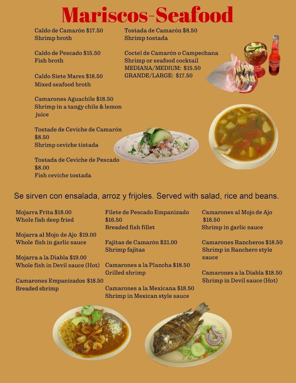 Close-up of Mexican menu items on paper.